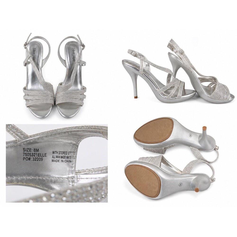 Silver Star Silver Rhinestone Slingback High Heel Sandals – Women’s Size 8M